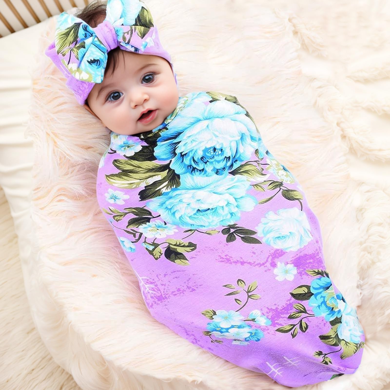 Galabloomer soft-knit swaddle blanket with gentle stretch for snug wrapping.