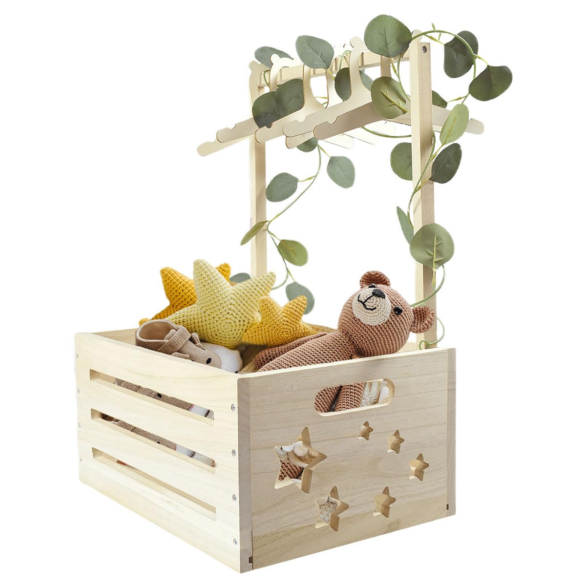 GaliGali wooden baby shower box with handle storing clothes and diapers neatly.