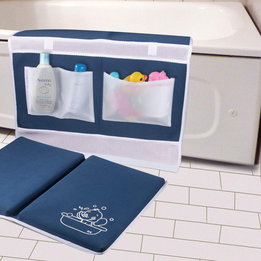 GameXcel baby bath kneeler royal blue folded view shows portable comfort and compact storage.
