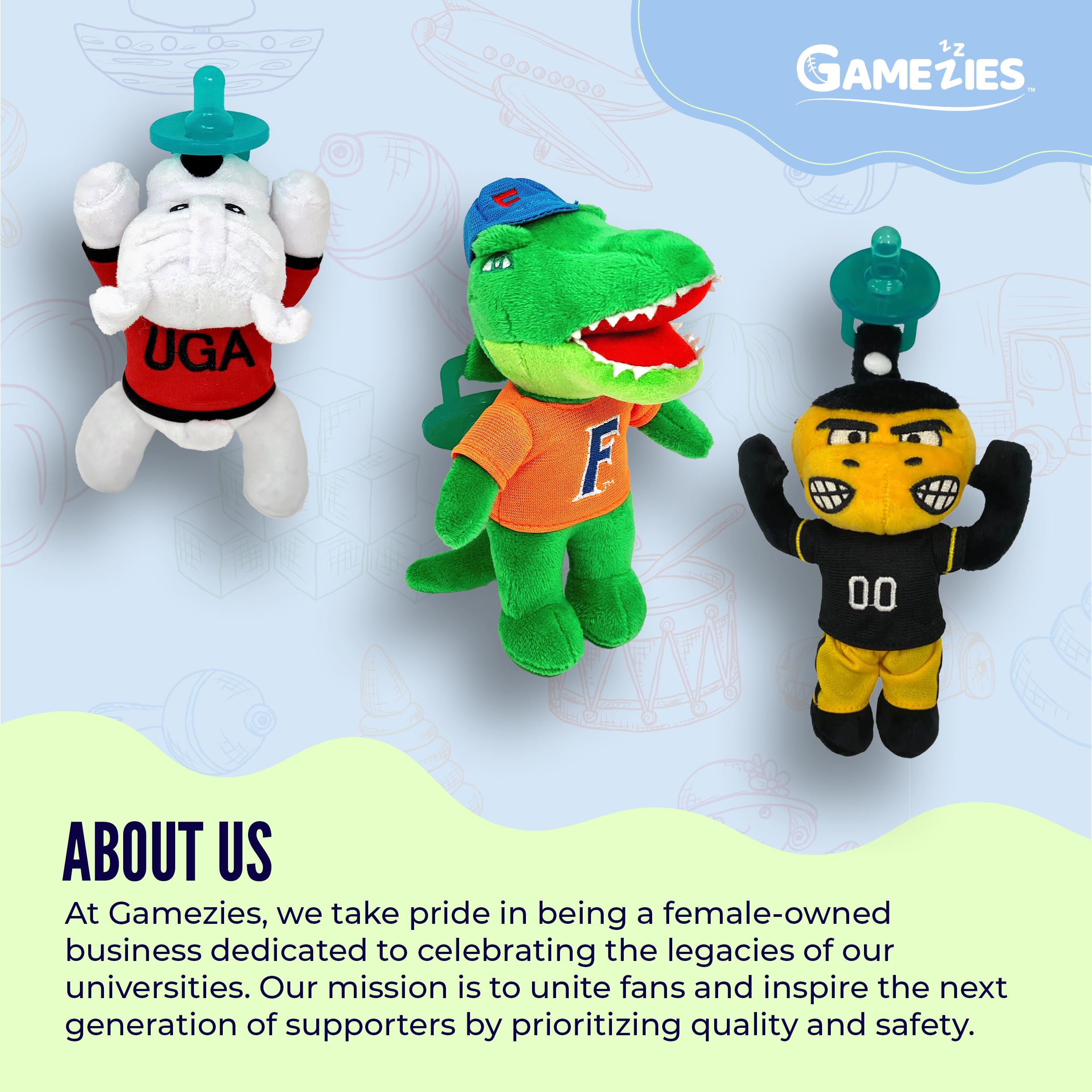 Gamezies UGA Mascot Pacifier Gift-Ready Plush clips to bags as a lasting keepsake.