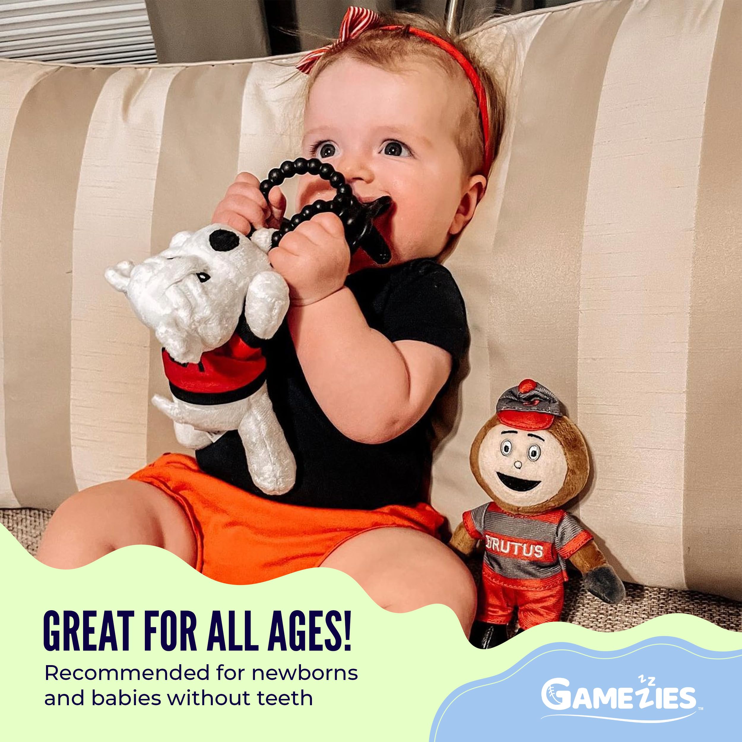 Gamezies UGA Mascot Pacifier Machine-Washable Plush keeps gear tidy between uses.
