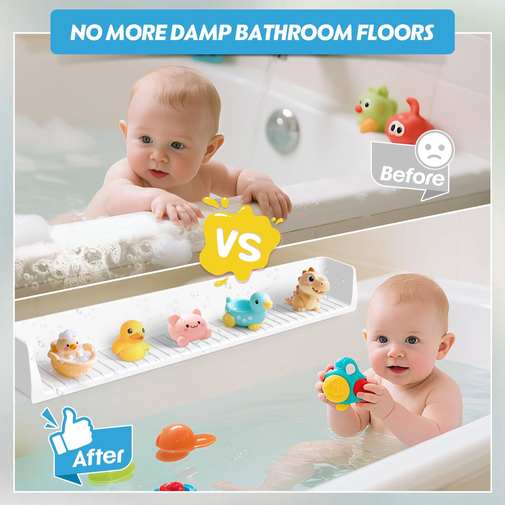 Ganaj silicone water guard demonstrates flexible, BPA-free material for durable bath use.