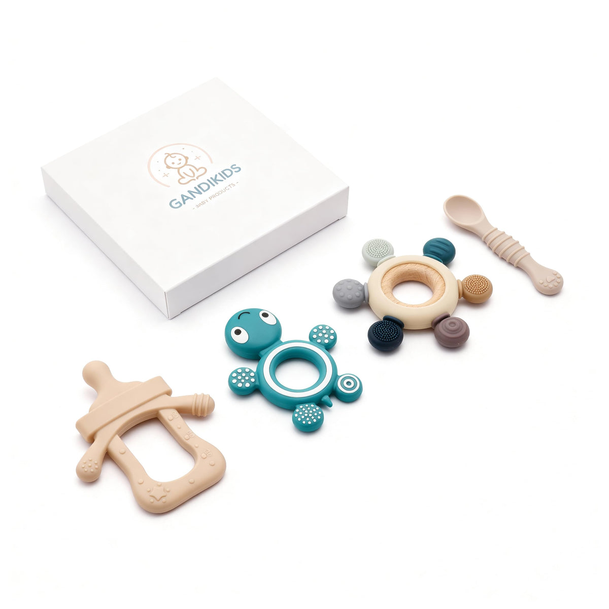GANDIKIDS baby teething ring ergonomic hold aids tiny hands during teething.