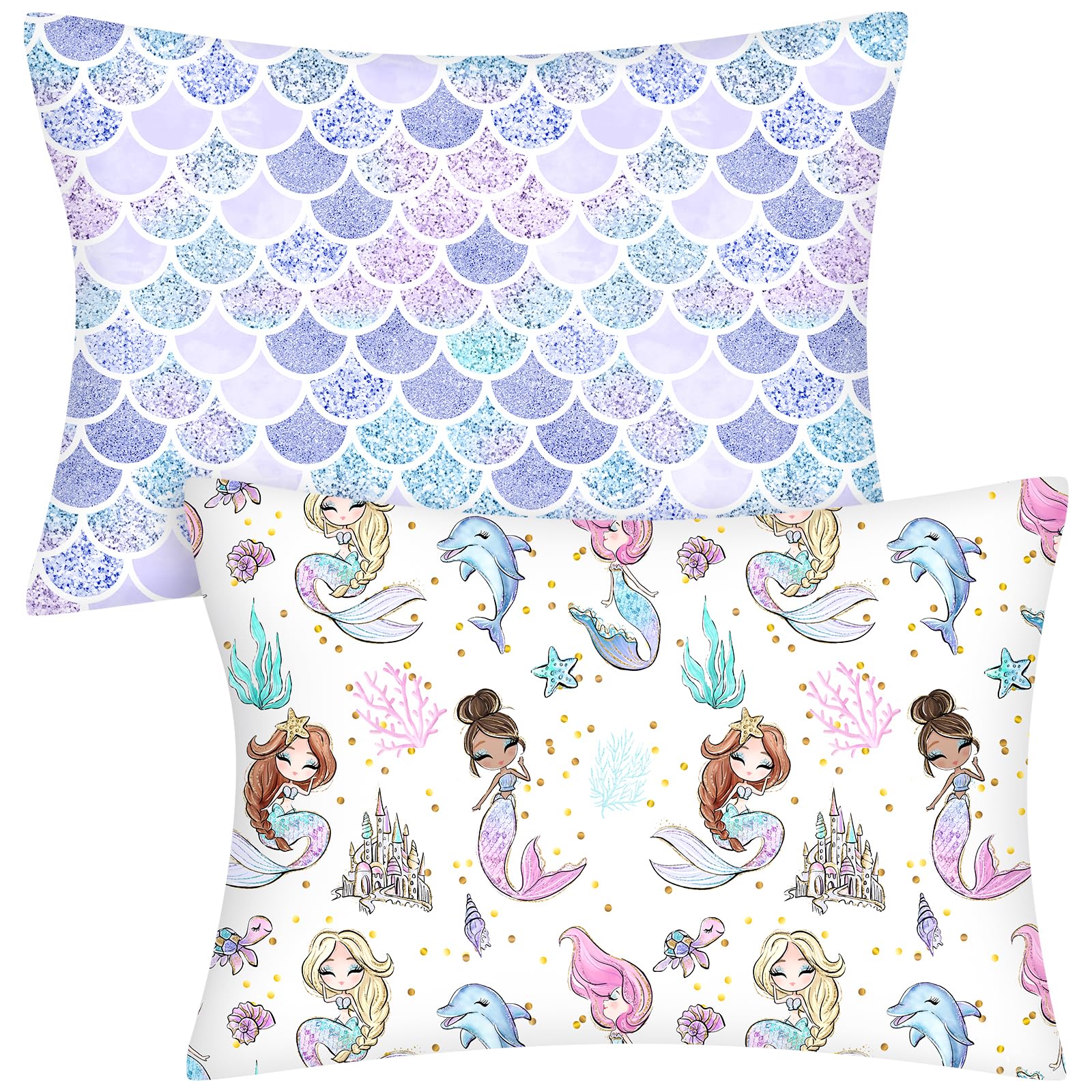 Ganeen Mermaid toddler pillowcase 14x19 front view shows soft cotton fabric