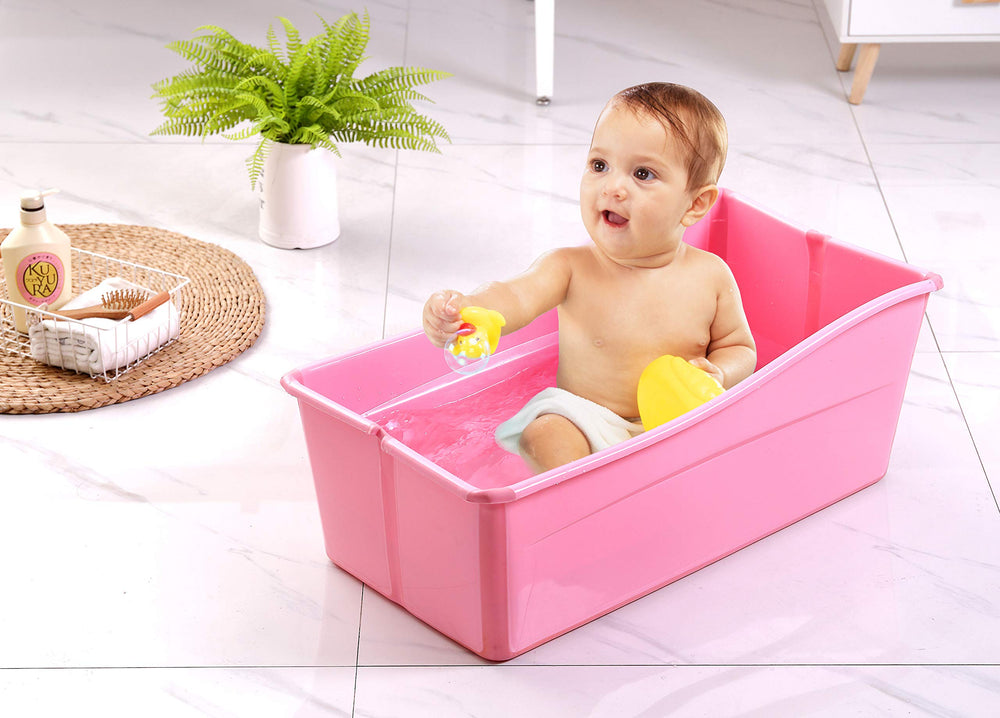 Ganen Baby Bath Tub Portable Pink durable TPE and PP materials.