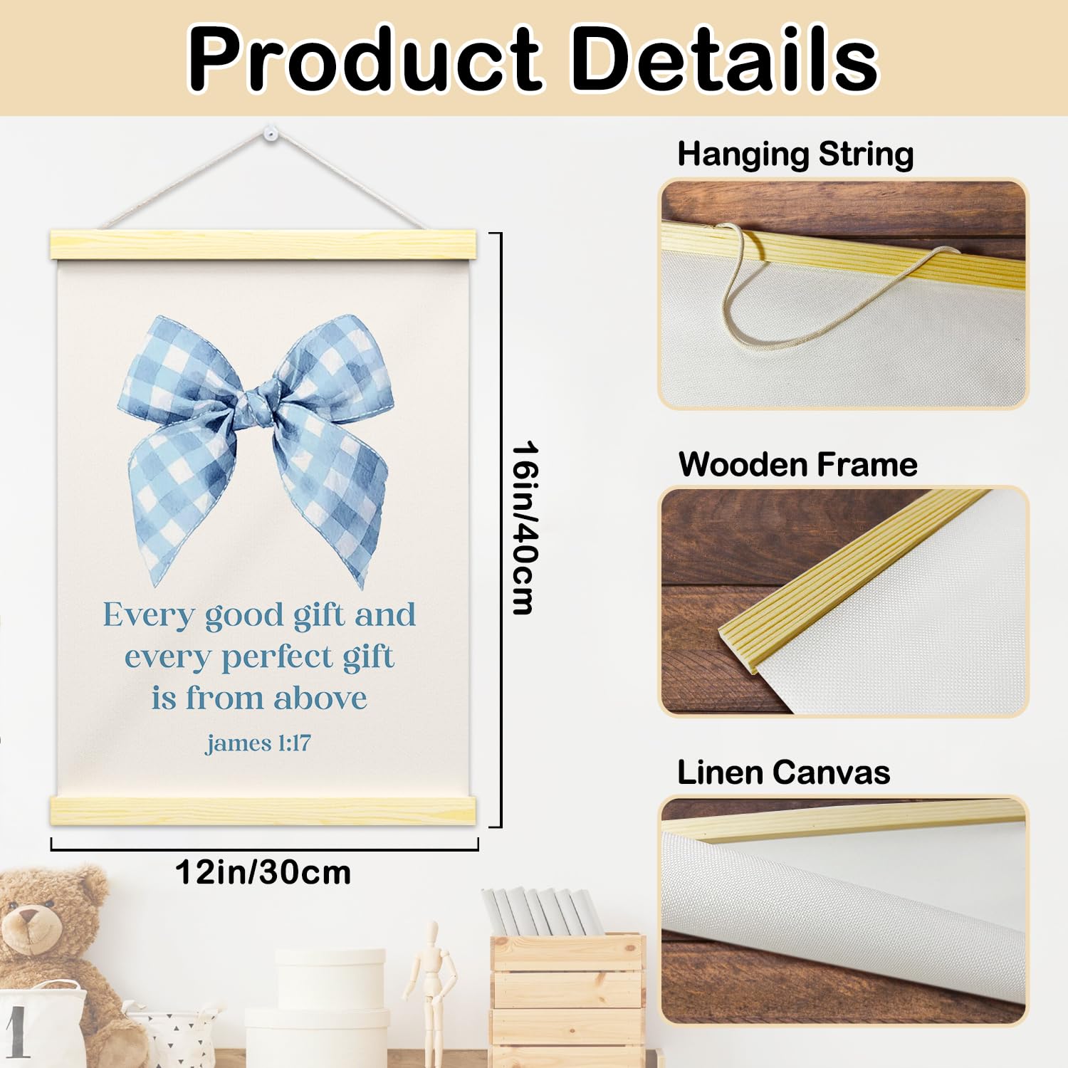 GaNiao Blue Bow wall art on canvas adds modern style to girls' rooms.