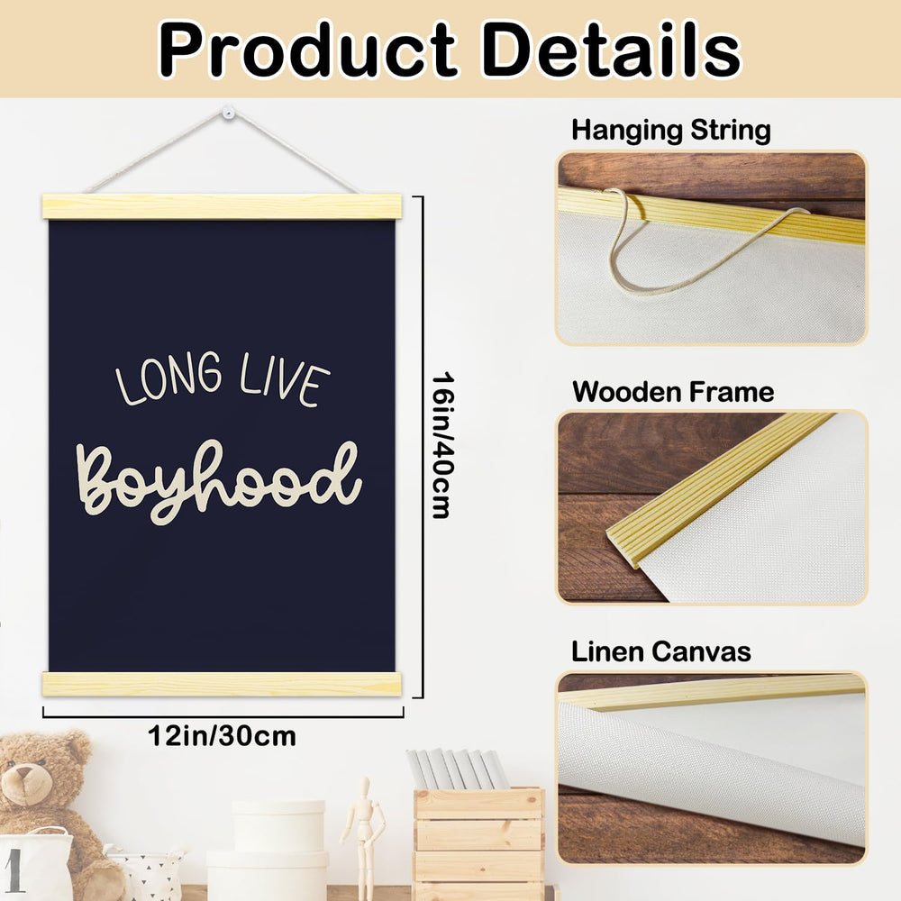 GaNiao blue poster hanger for boys room creates a playful focal point.