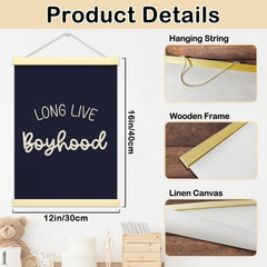 GaNiao blue poster hanger for boys room creates a playful focal point.