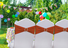 Gankar burnt orange terracotta sash fabric close-up showing stretch for versatile chair decoration.