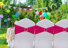 Gankar hot pink chair sash on chair demonstrates quick, seamless setup for parties.