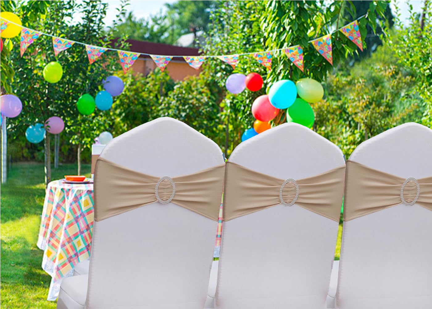 Gankar khaki chair sashes with buckle slider secure fit on banquet chairs