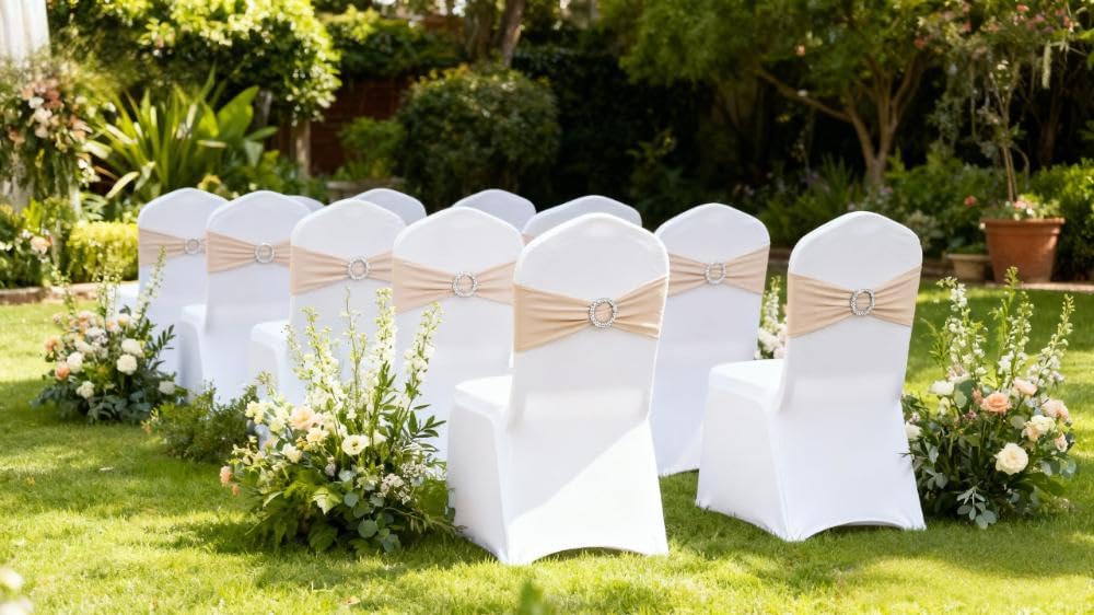 Gankar khaki chair sashes on folding chairs with a finished edge.