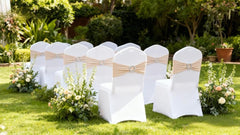 Gankar khaki chair sashes on folding chairs with a finished edge.