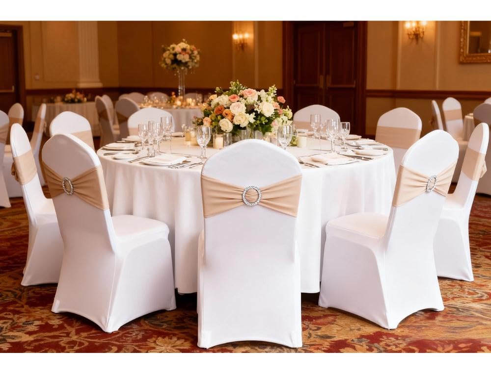 Gankar spandex chair sashes stretched to fit various chair widths.