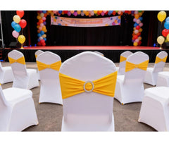 Gankar spandex yellow chair sashes on chair show easy fit on banquet chairs