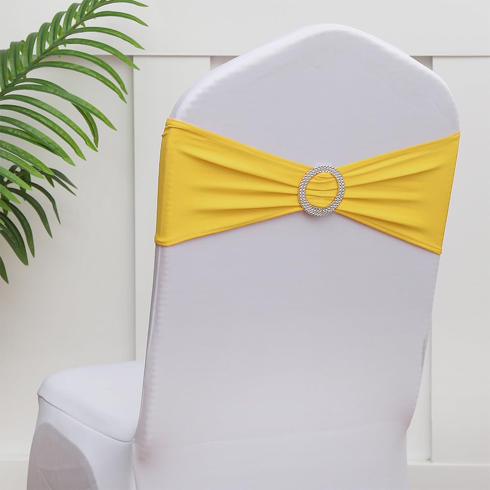 Gankar spandex yellow chair sashes party decor setup demonstrates versatile color-themed decor