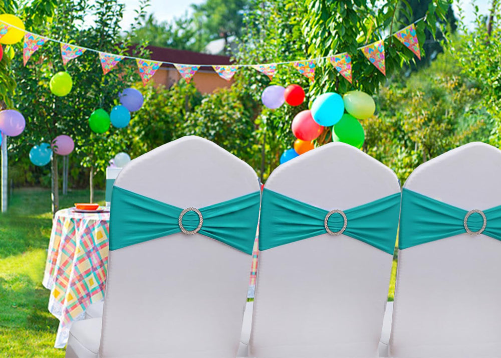 Gankar stretch-teal sash fit on chair backs provides quick, elegant styling for events