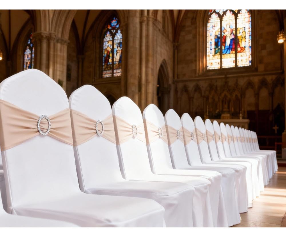 Gankar wedding chair decor using nude sashes for elegant coordination.
