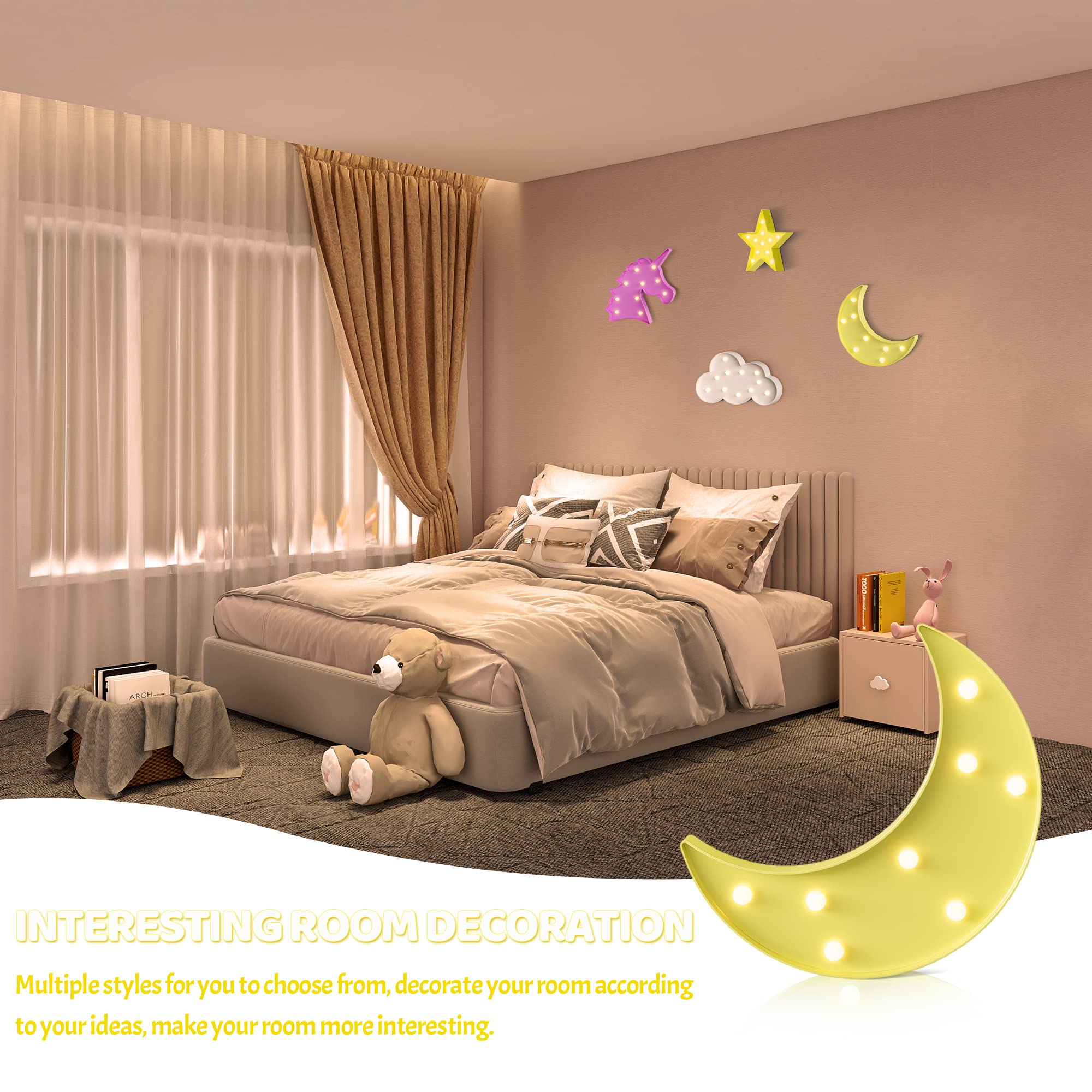 Ganrami Yellow Moon Night Light powered by 2 AA batteries for easy placement.