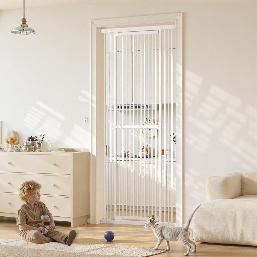 Gardner Pet gate at doorway shows height-adjustable fit for tall openings