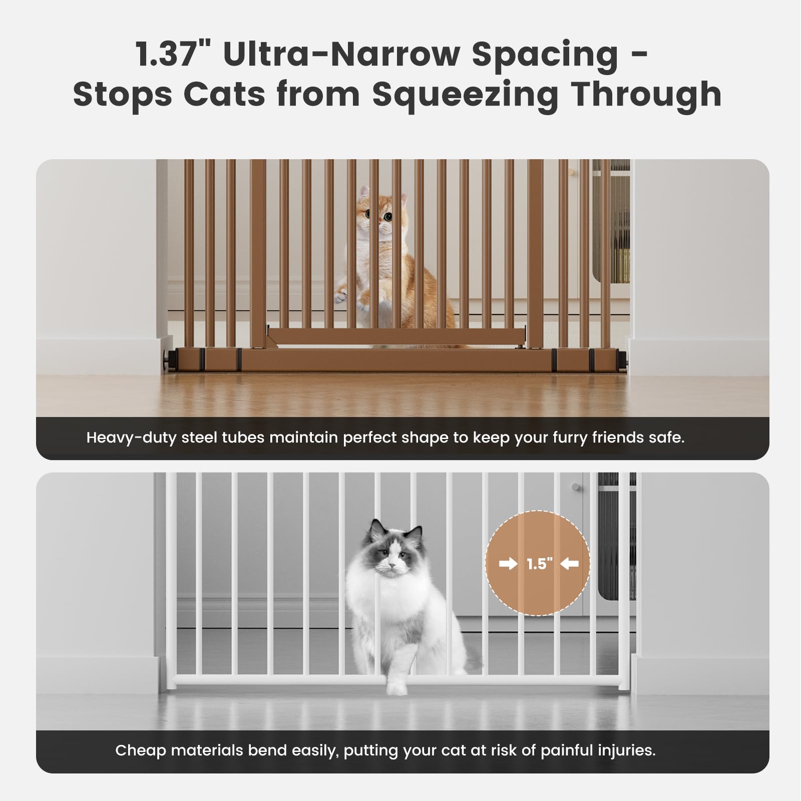 Gardner Pet gate dual-action lock provides one-handed operation from either side.