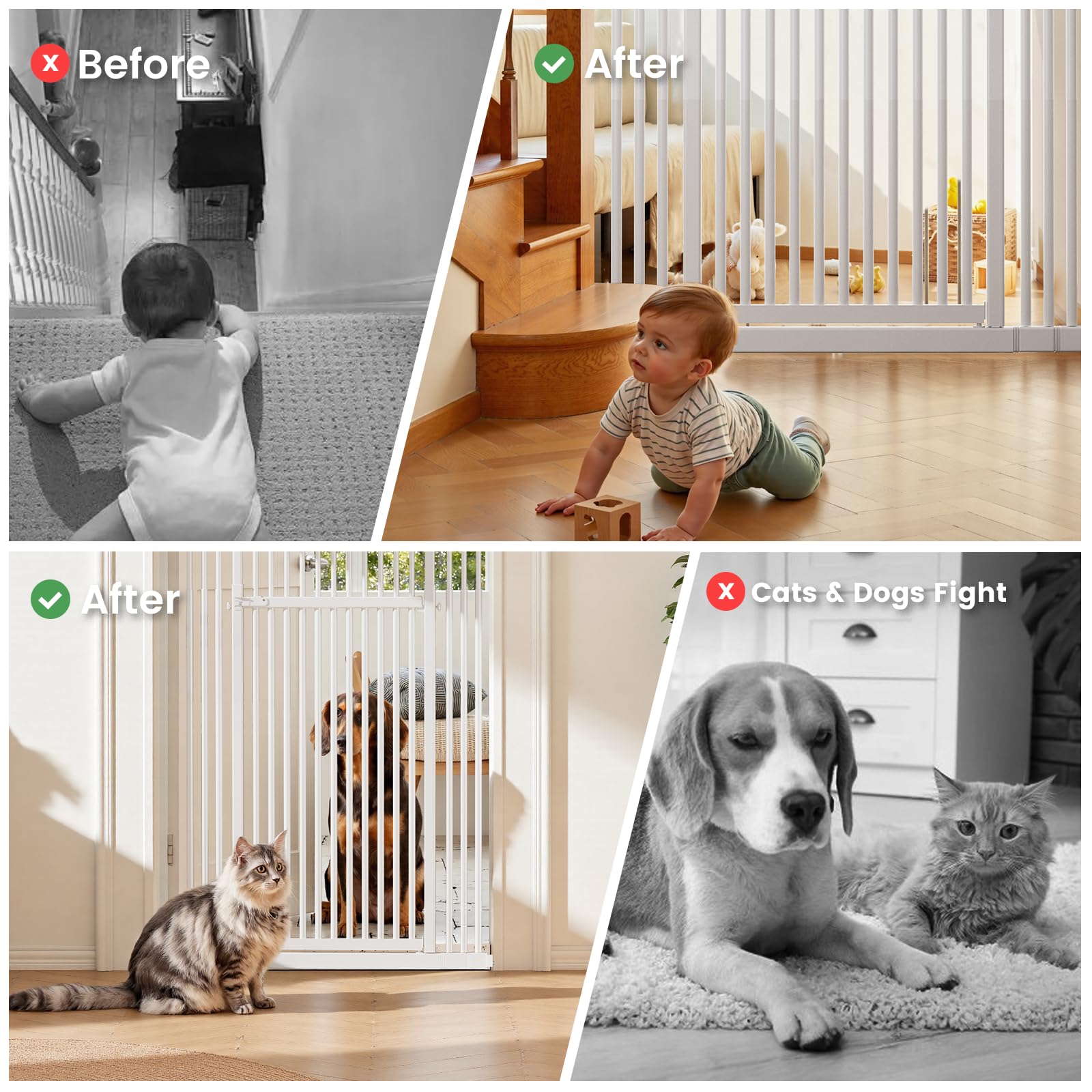 Gardner Pet gate in hallway setting blocks access to stairs and rooms.