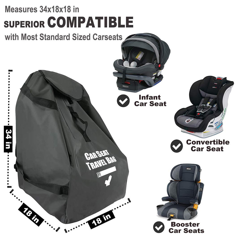 Garfine car seat travel bag at the airport ready for quick access to essentials.