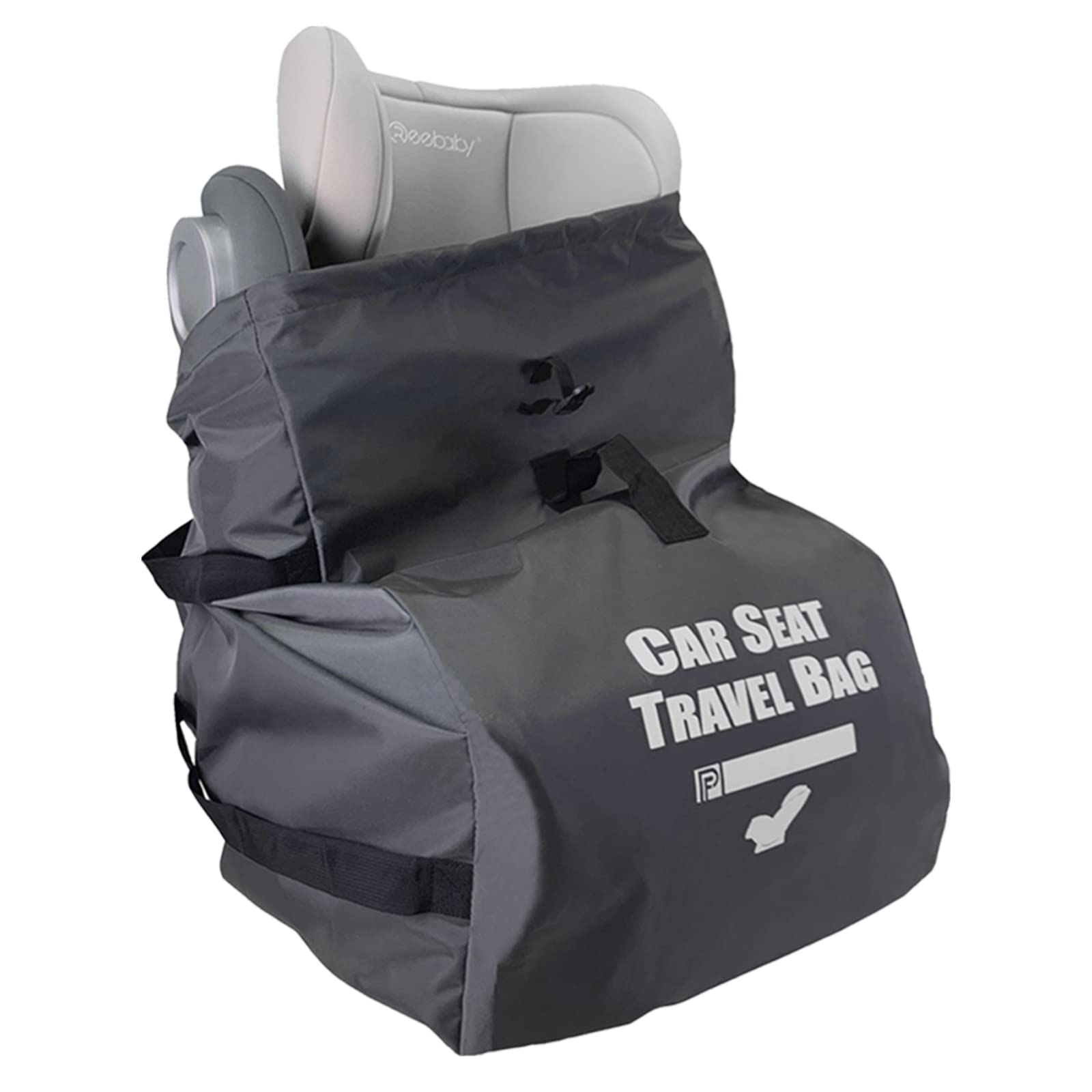 Garfine car seat travel bag shown as a backpack for hands-free airport transport.