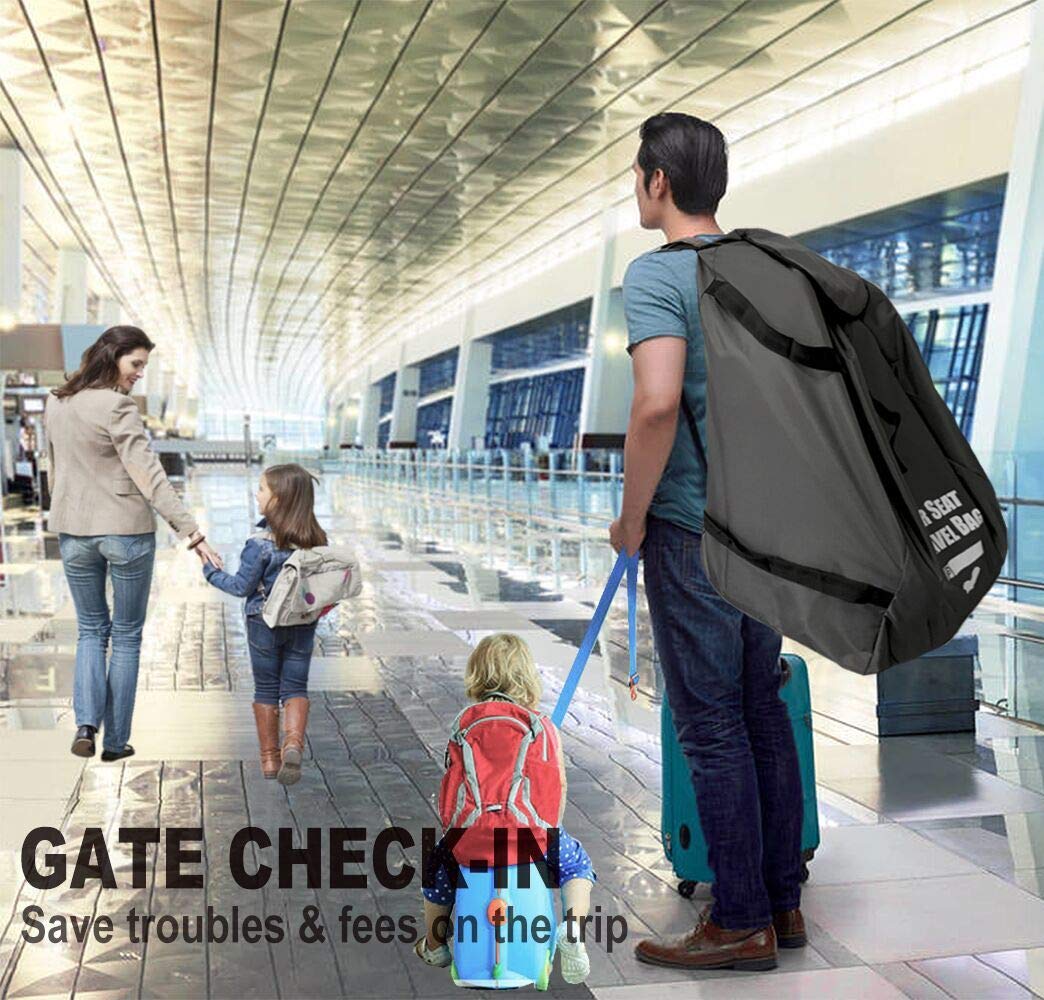 Garfine secure closure with drawstring and buckle flap keeps car seat tidy.