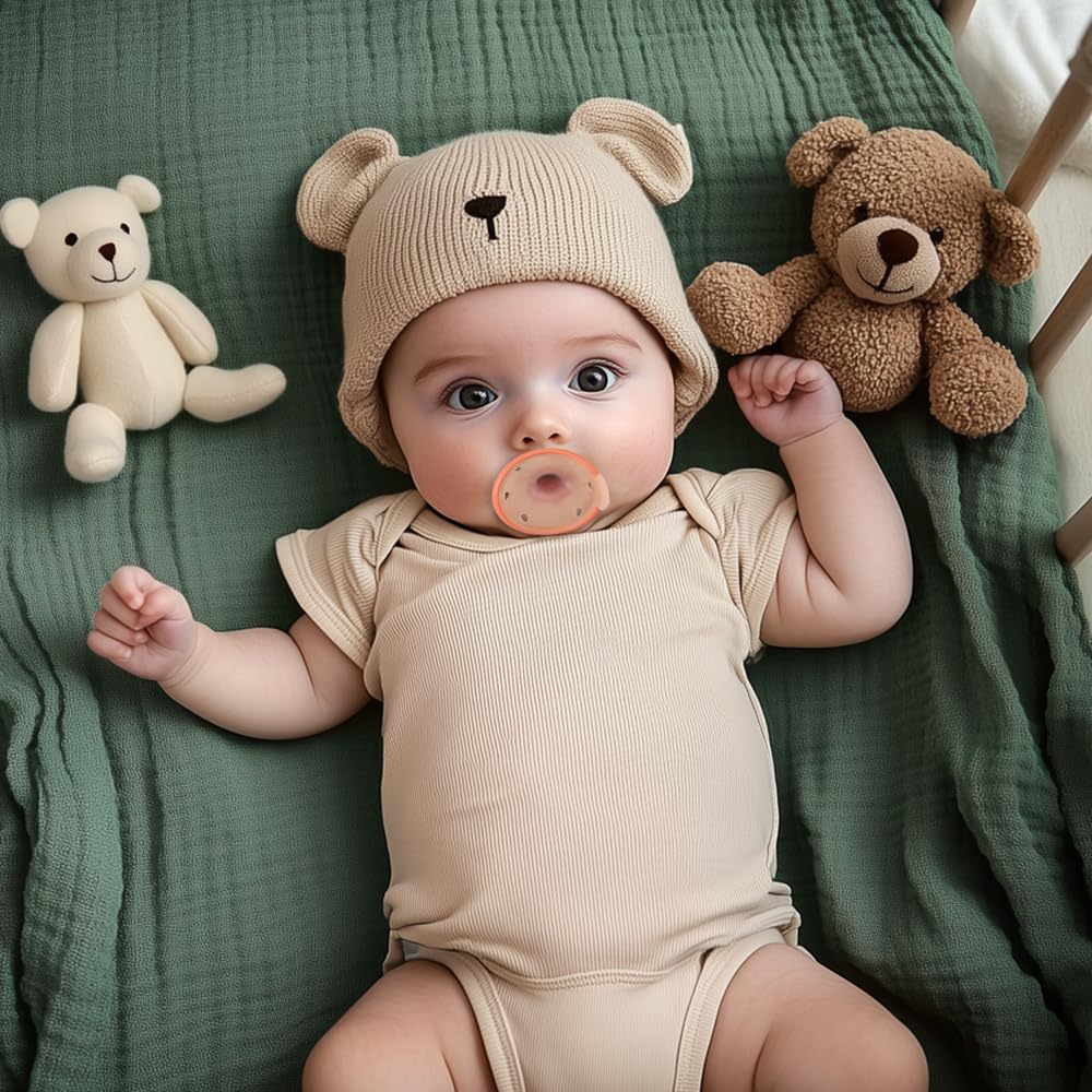 Garkoko pacifier in use with baby emphasizes skin-friendly curved design.