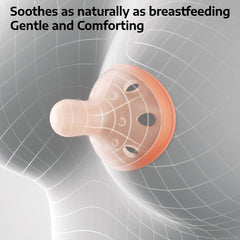 Garkoko non-touch-face pacifier design reduces skin contact during soothing sessions.