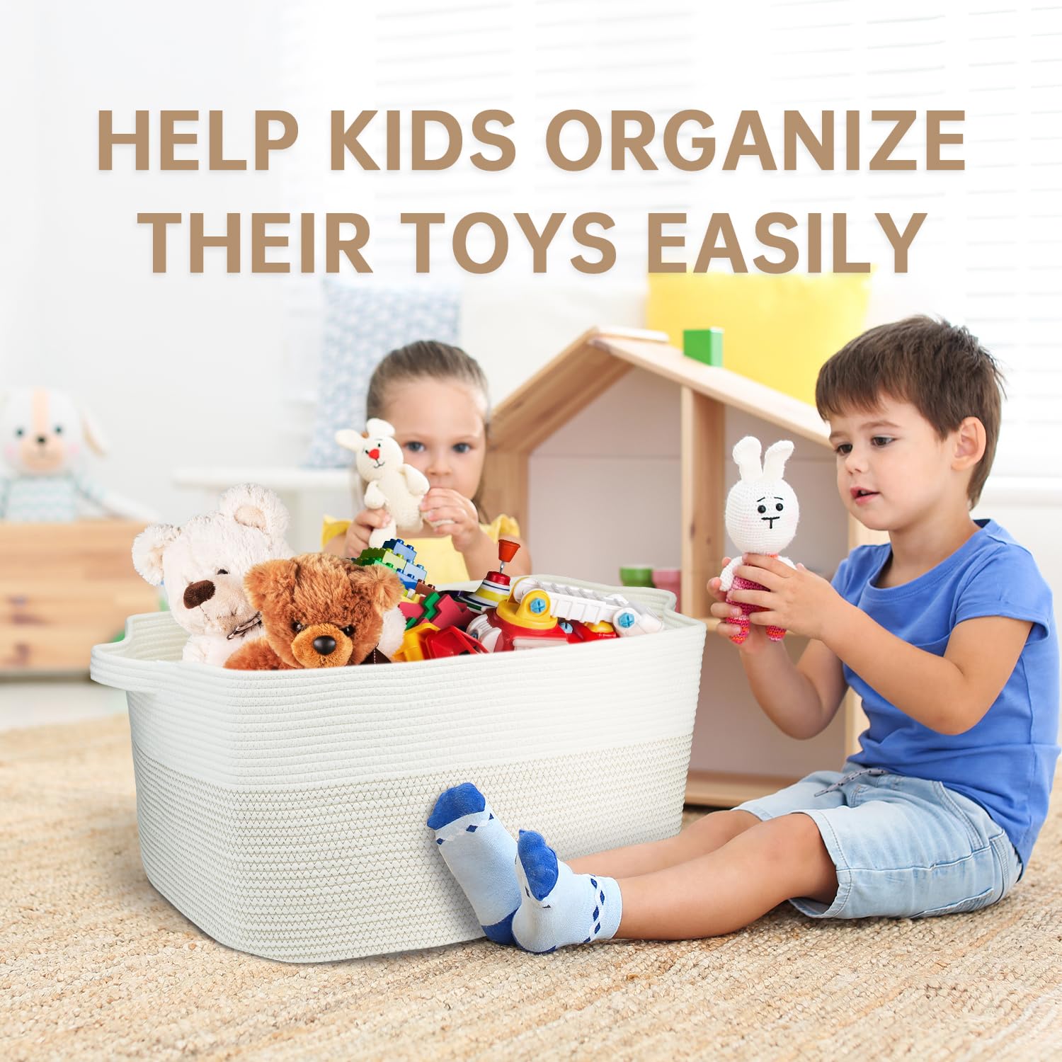 Garlephant basket in nursery organizing toys safely.