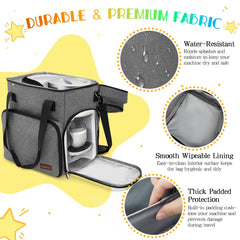 GarmentGlide side pockets hold bottles and pumps for quick access.