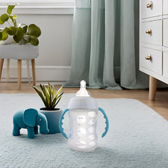 Garosa silicone sleeve helps baby grip a bottle with a non-slip texture