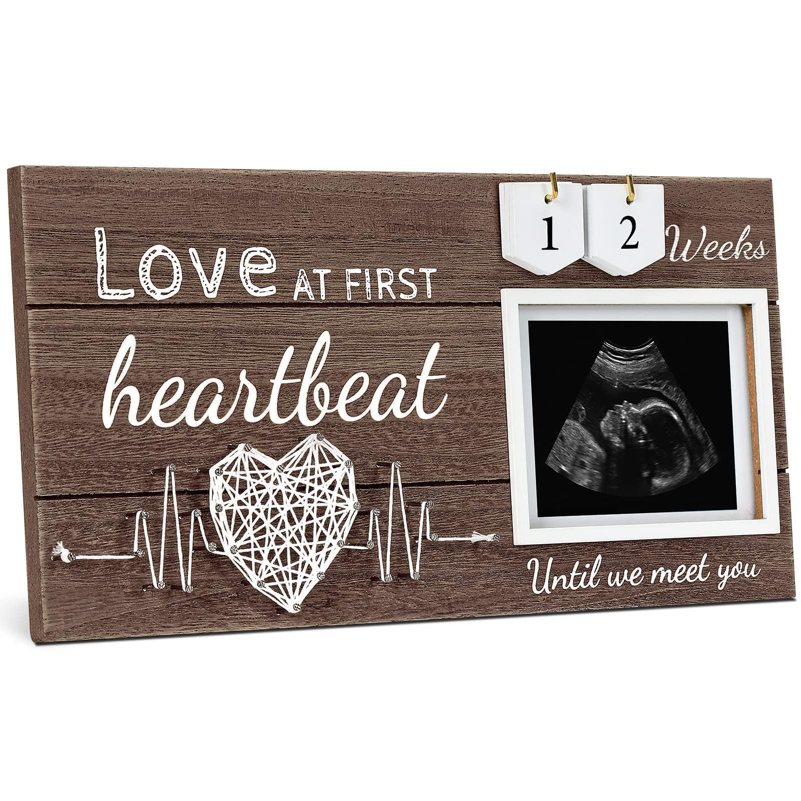 Garybank Love at First Heartbeat frame front view with heartbeat motif for keepsake.