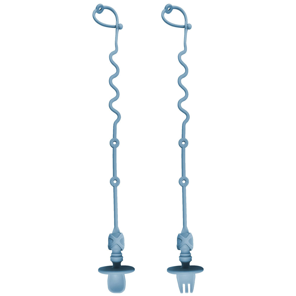 GAWAVAWA 4PK baby spoon and fork with holder straps for mess-free feeding.