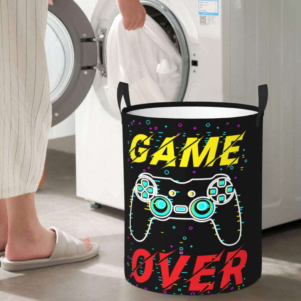 Gbuzozie gamer round laundry hamper bedroom-closet setup for clutter-free storage.