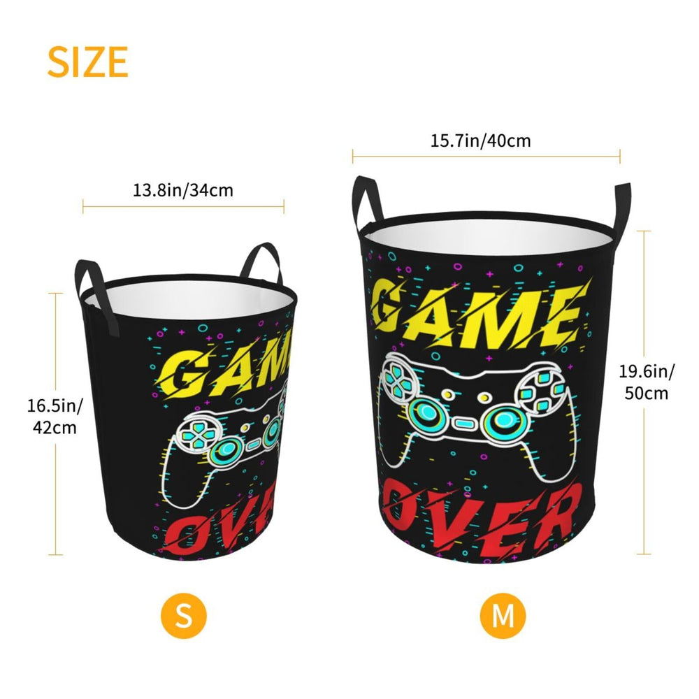 Gbuzozie gamer round laundry hamper folded-compact demonstrates space-saving when not in use.
