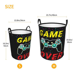 Gbuzozie gamer round laundry hamper folded-compact demonstrates space-saving when not in use.