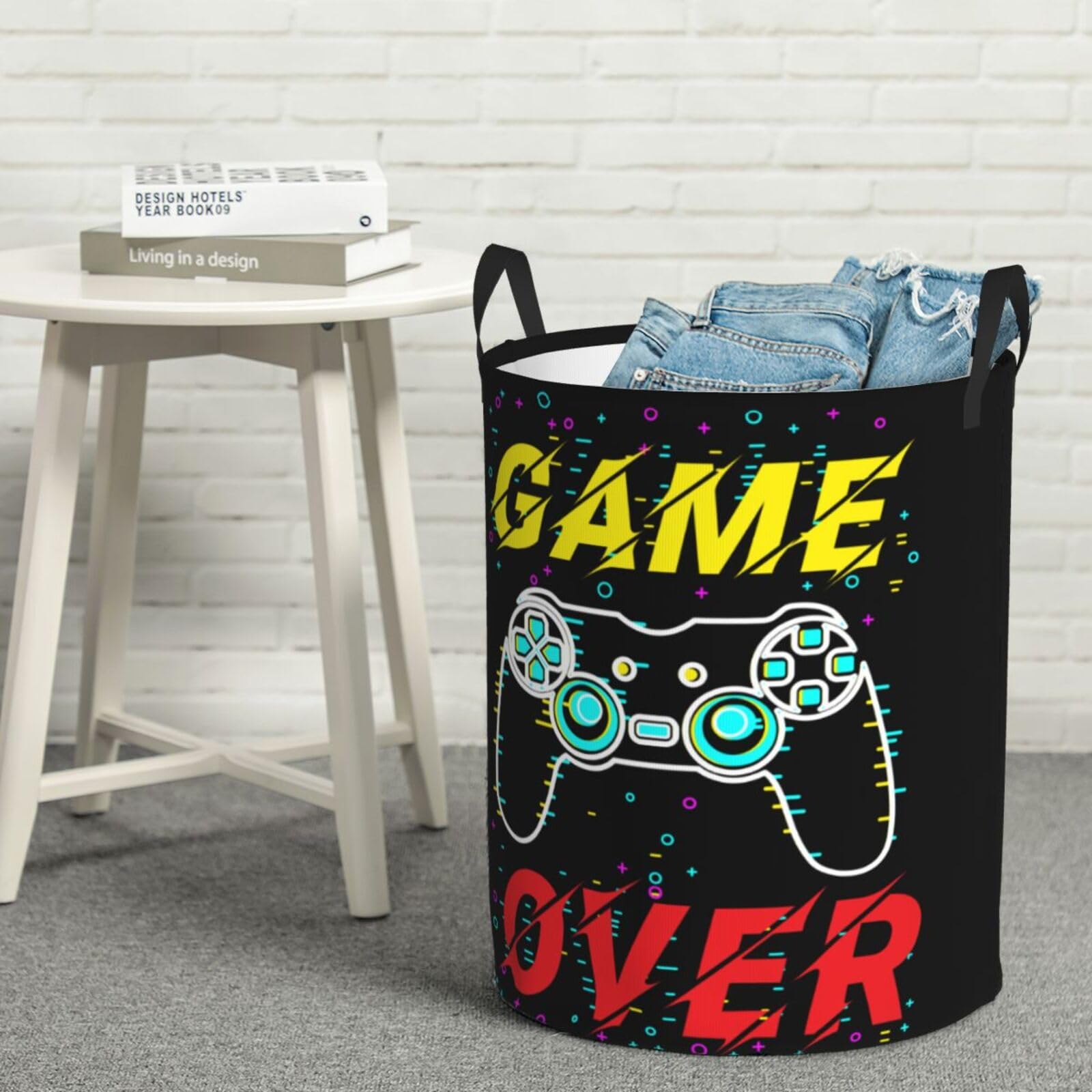 Gbuzozie gamer round laundry hamper kids-toy organization in playrooms.