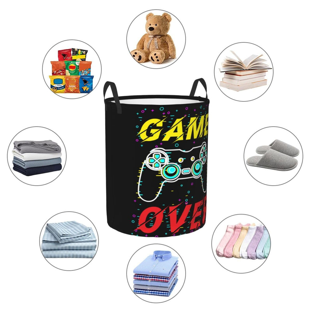 Gbuzozie gamer round laundry hamper open-top design with easy-to-carry handles.