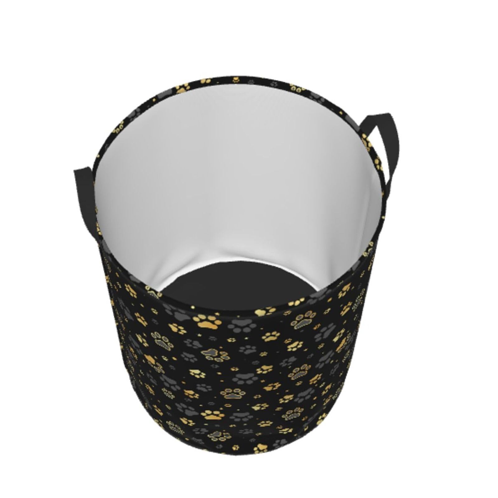 Gbuzozie Golden Dogs round laundry hamper open top showing quick laundry access.