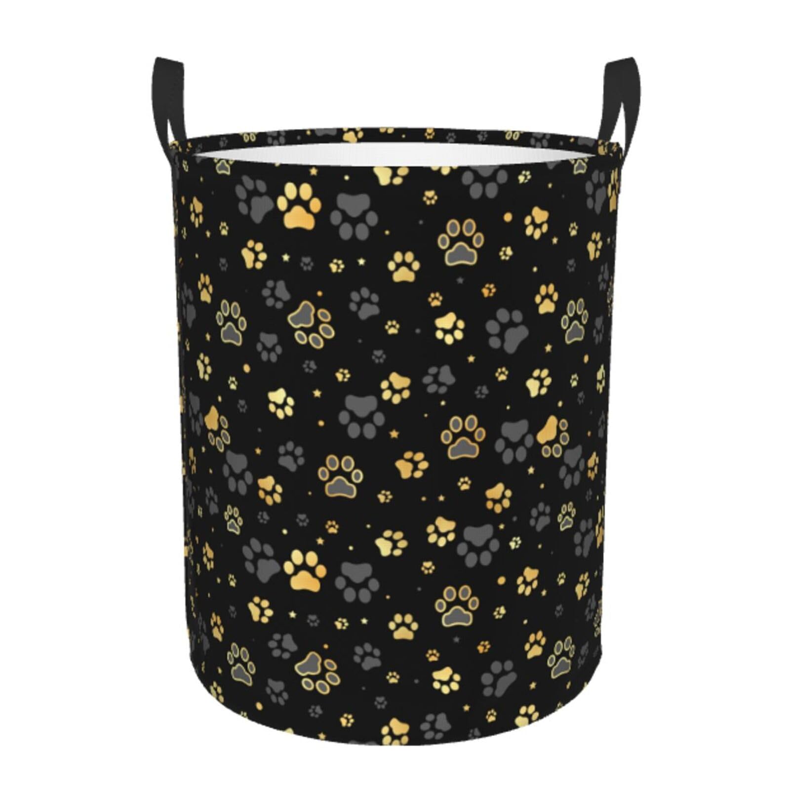 Gbuzozie Golden Dogs round laundry hamper standing upright for organized storage.