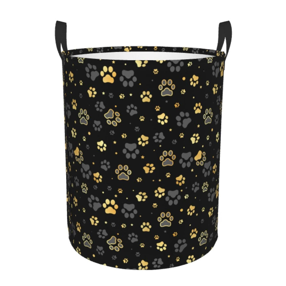 Gbuzozie Golden Dogs round laundry hamper standing upright for organized storage.