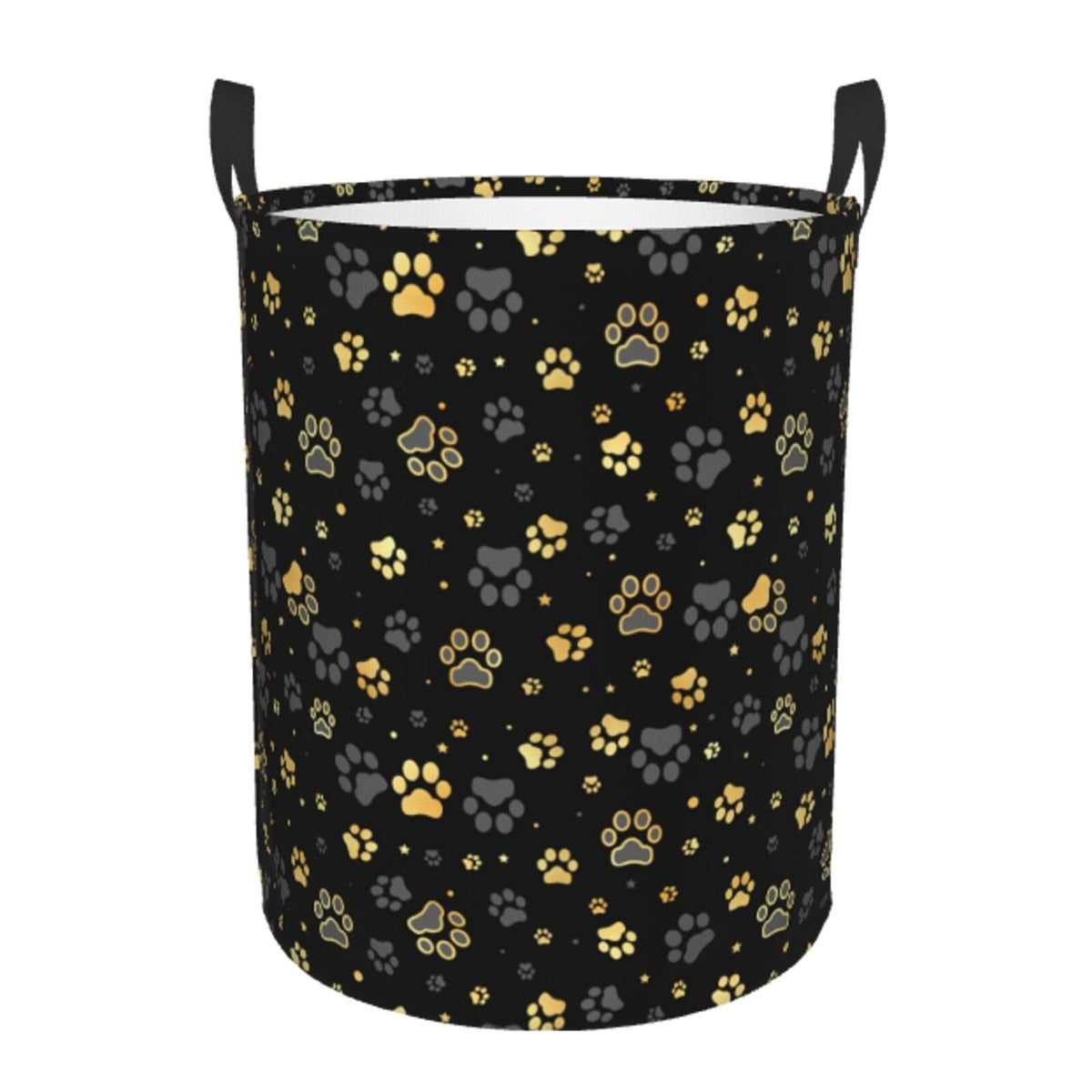 Gbuzozie Golden Dogs round laundry hamper standing upright for organized storage.