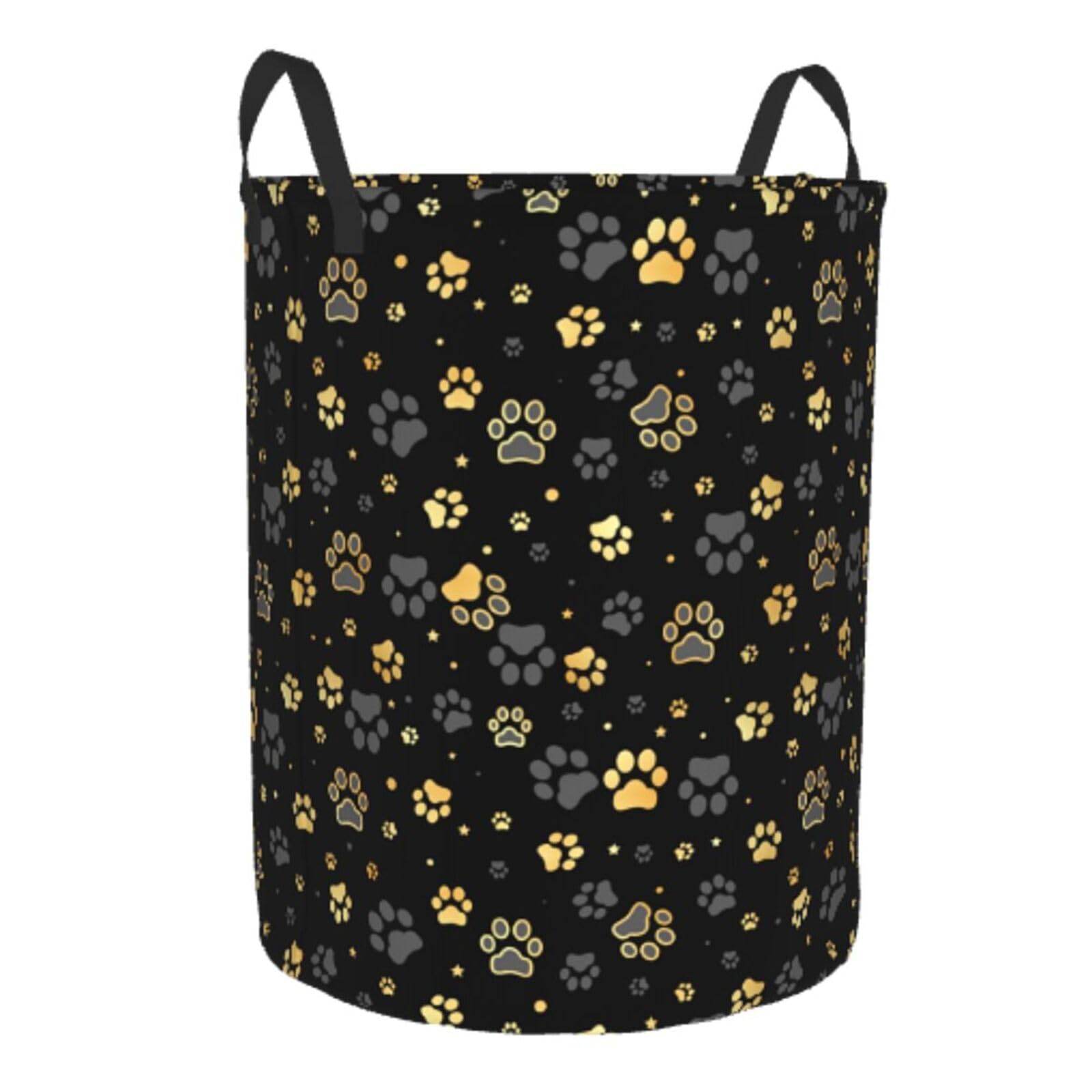 Gbuzozie Golden Dogs round laundry hamper with waterproof lining protects contents.
