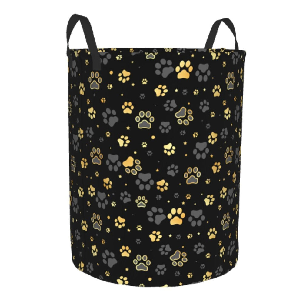 Gbuzozie Golden Dogs round laundry hamper with waterproof lining protects contents.
