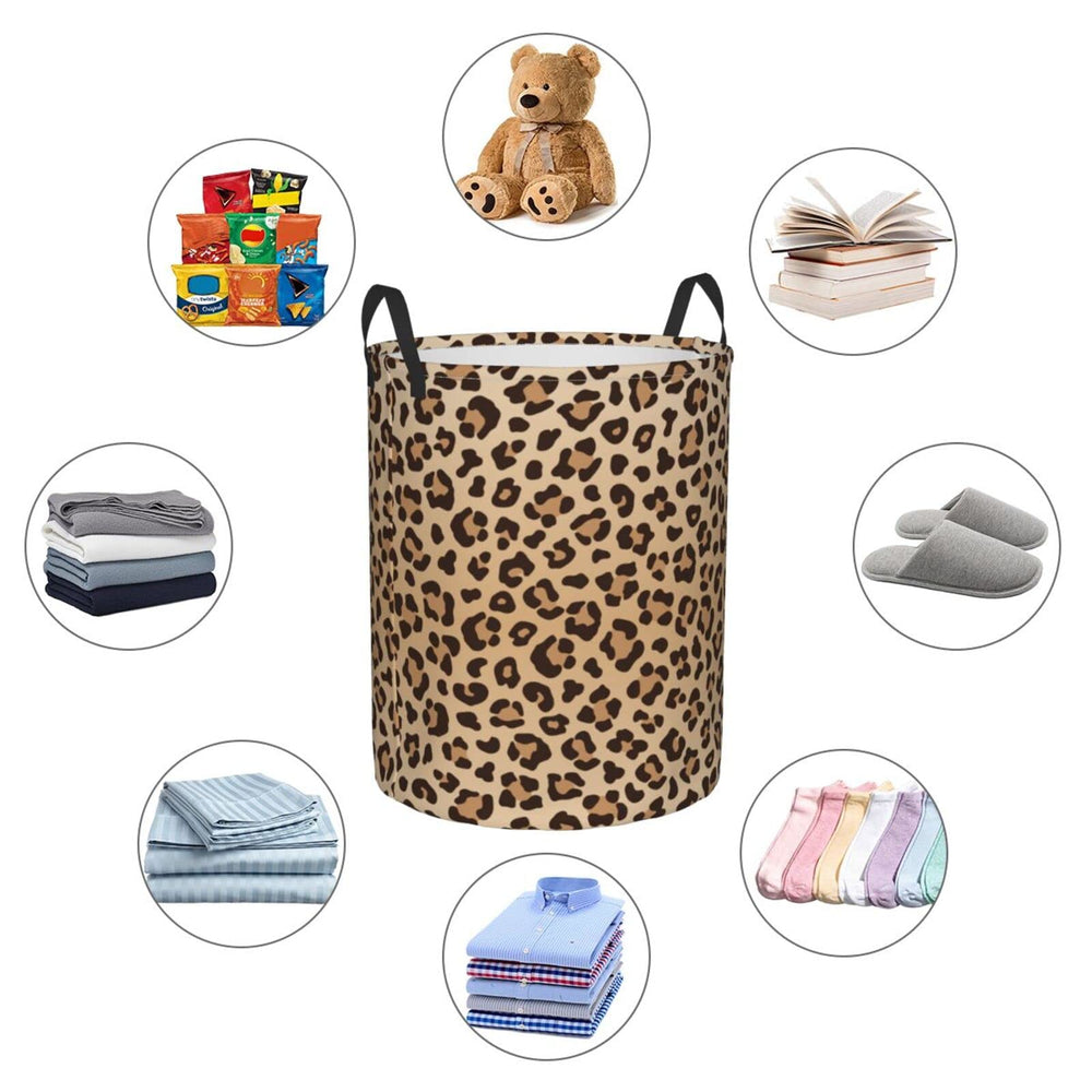 Gbuzozie leopard-print round laundry hamper in bathroom for quick organization