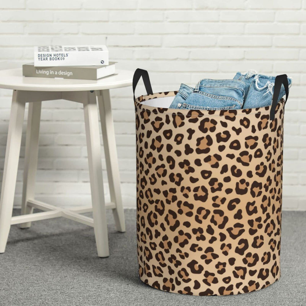 Gbuzozie leopard-print round storage bin in closet for convenient clothing organization