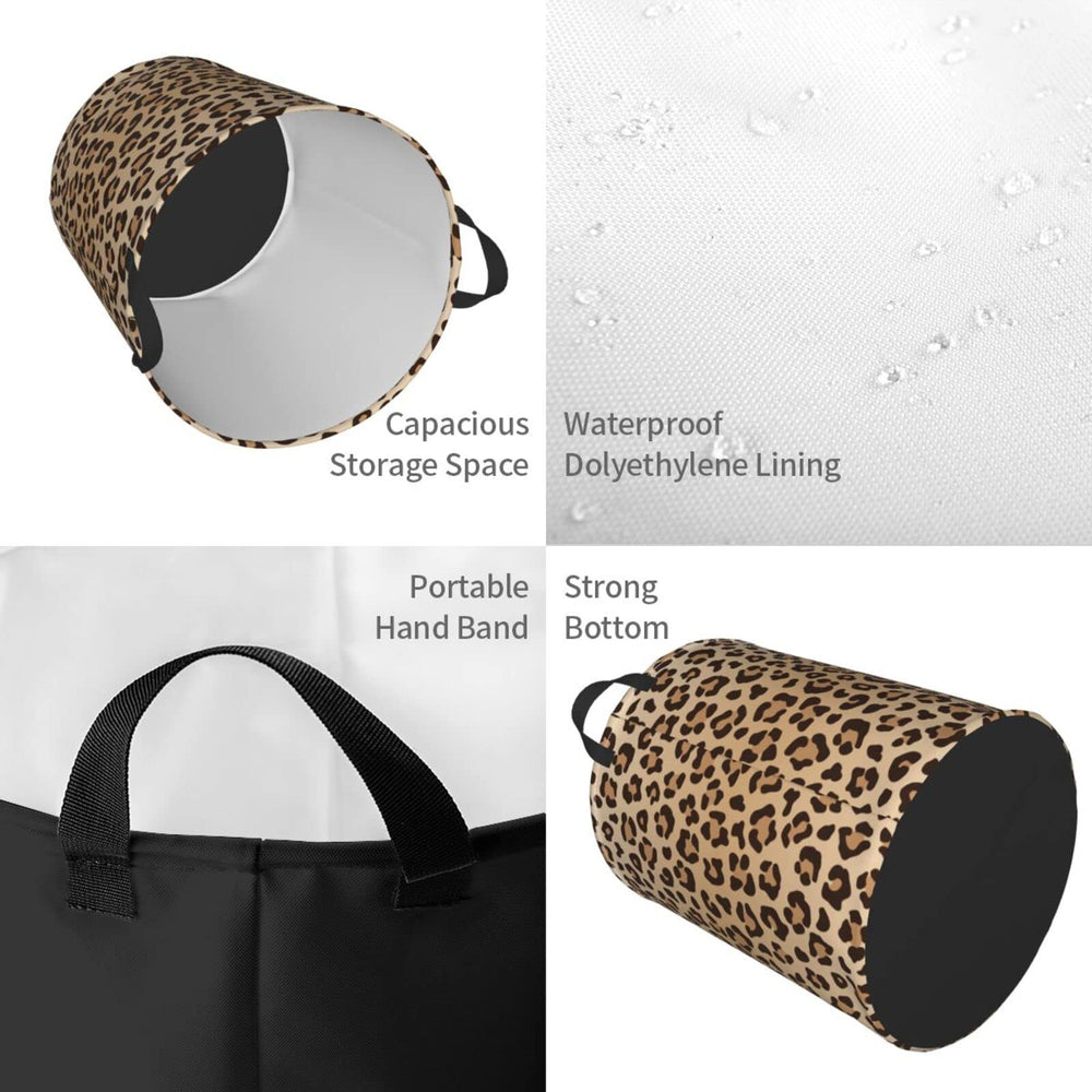 Gbuzozie leopard-print round laundry hamper folded for compact dorm storage